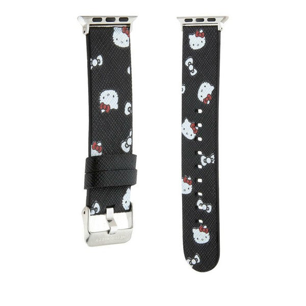 Kaiš Hello Kitty Leather Kitty & Bows za Apple Watch 42mm / 41mm / 40mm / 38mm seriju, Crna