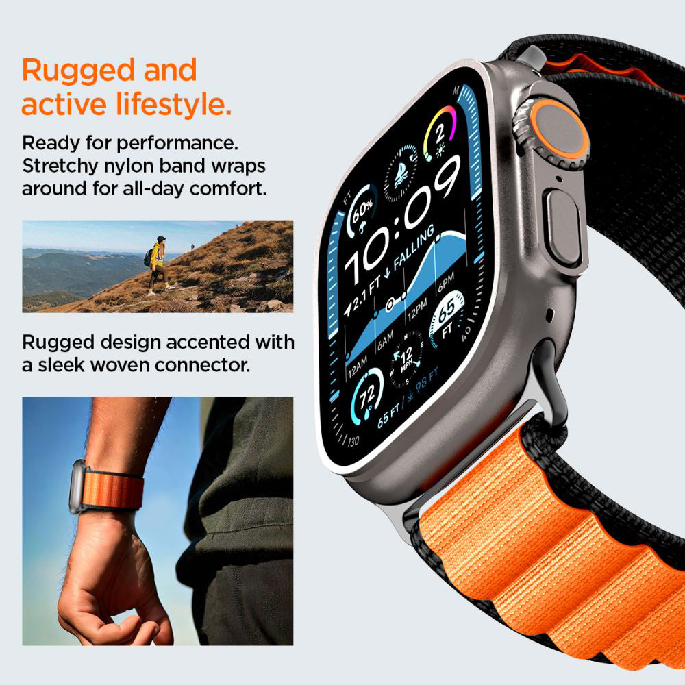 Kaiš Spigen WBF1 za Apple Watch 49mm / 46mm / 45mm / 44mm serije, Crno-narandžasti AMP10145