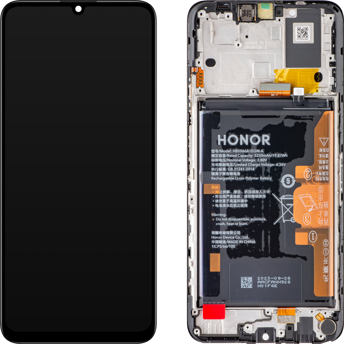 Display sa Touchscreen-om Honor X7a, sa Ramom i Baterijom, Crni (Midnight Black), Service Pack 0235AENA