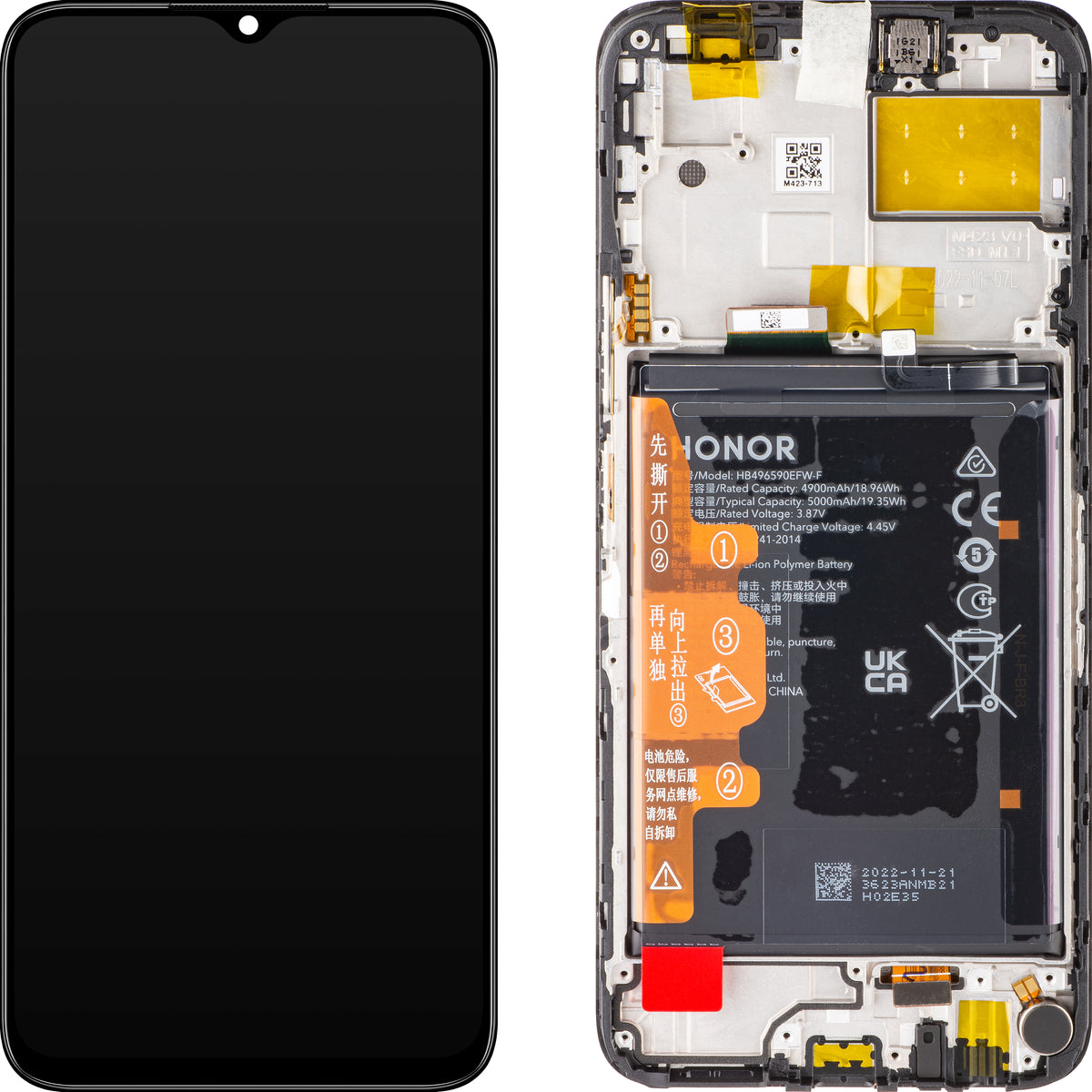 Display sa Touchscreen-om Honor X8 5G, sa Ramom i Baterijom, Crni (Midnight Black), Service Pack 0235ADAK