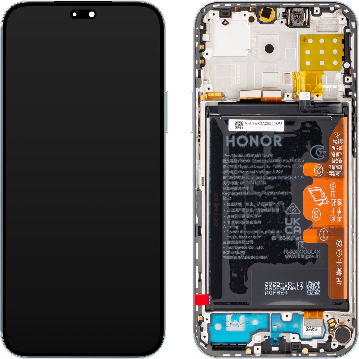 Display sa Touchscreen-om Honor 200 Lite / X8b, sa ramom i baterijom, Srebrni (Titanium Silver), Service Pack 0235AHGE