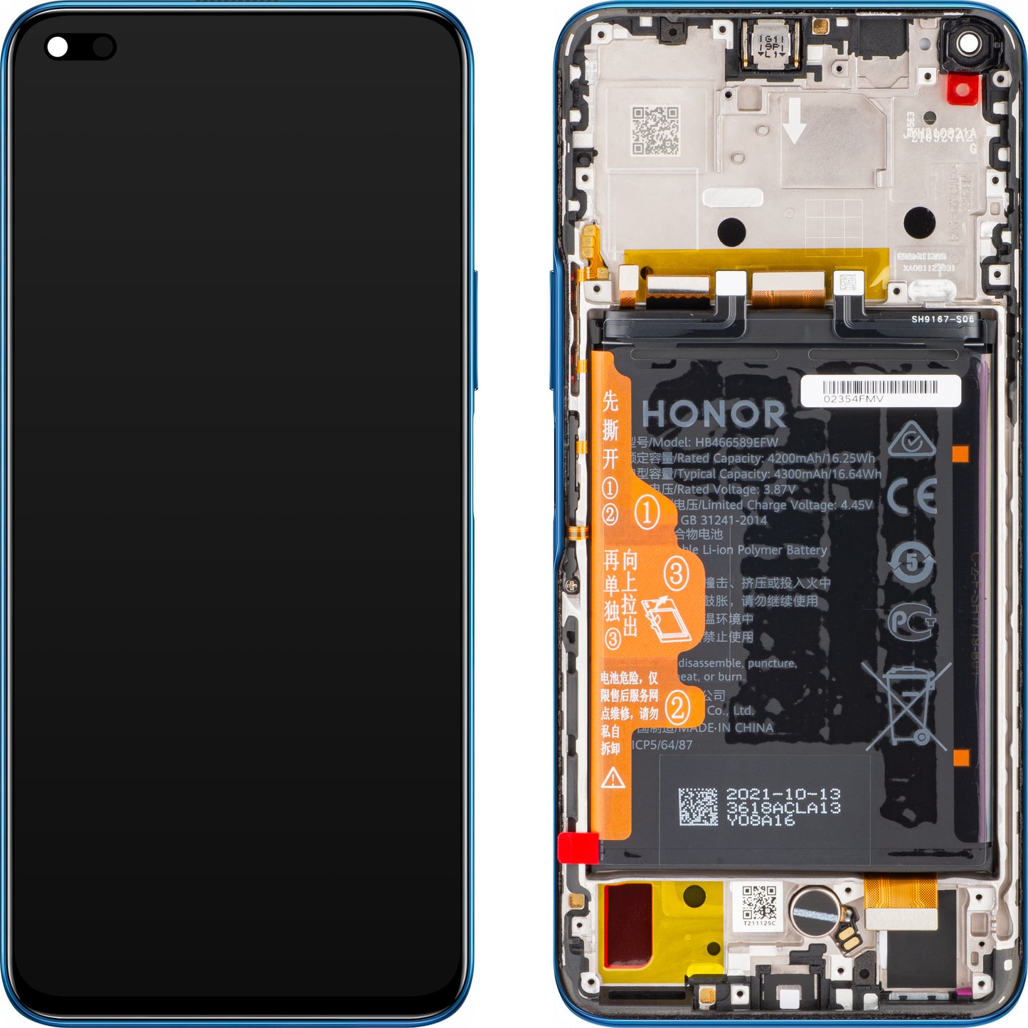 Display sa Touchscreenom Honor 50 Lite, sa Ramom i Baterijom, Plavi (Deep Sea Blue), Service Pack 02354FMW