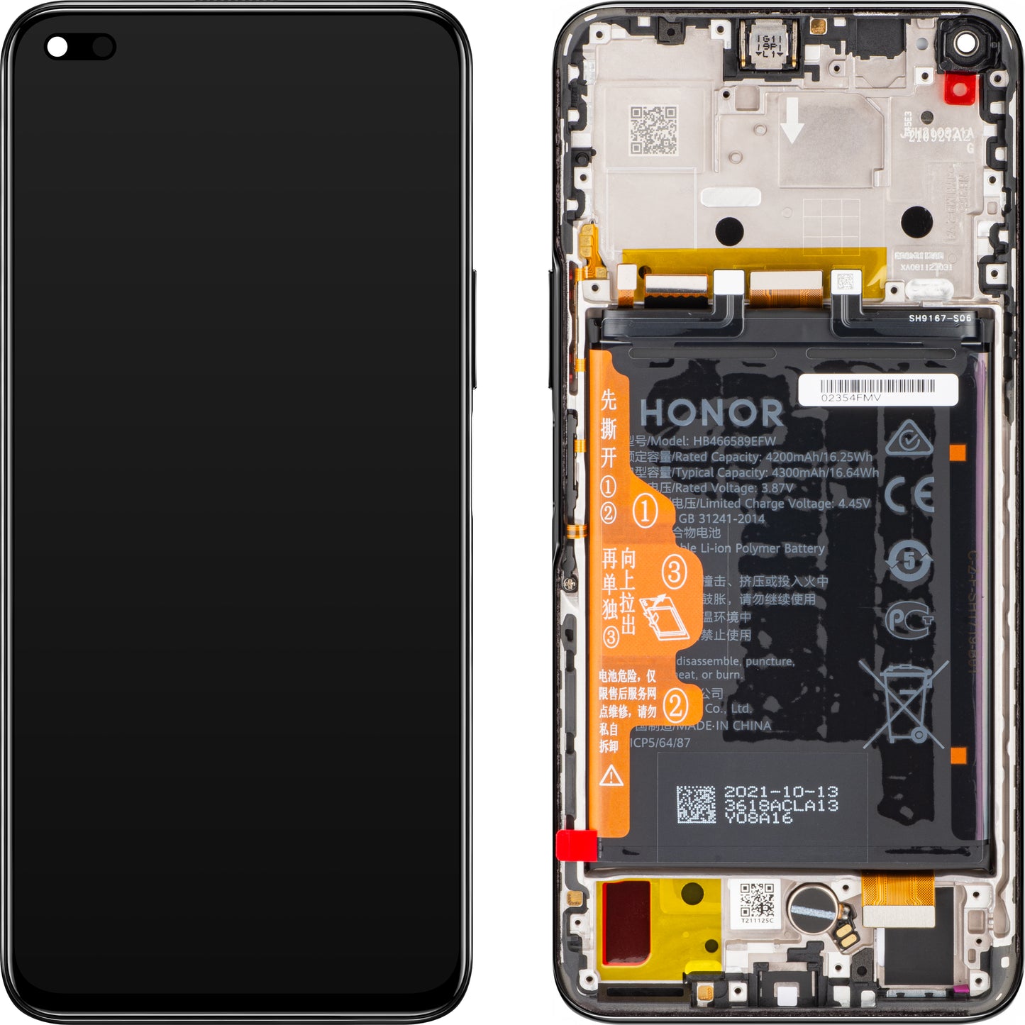 Display sa Touchscreenom Honor 50 Lite, sa Ramom i Baterijom, Crni (Midnight Black), Service Pack 02354FMV