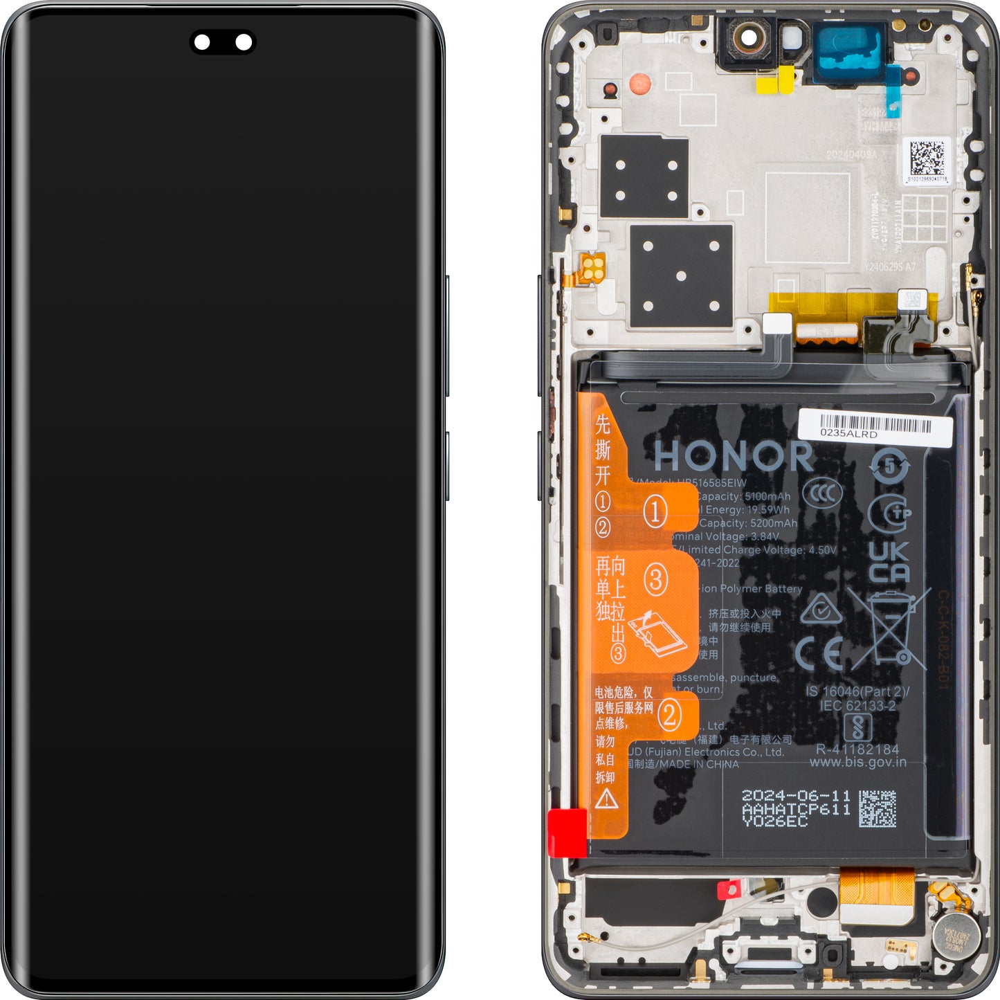 Display sa Touchscreen-om Honor 200 Pro, sa Ramom, Crni, Service Pack 0235ALRD