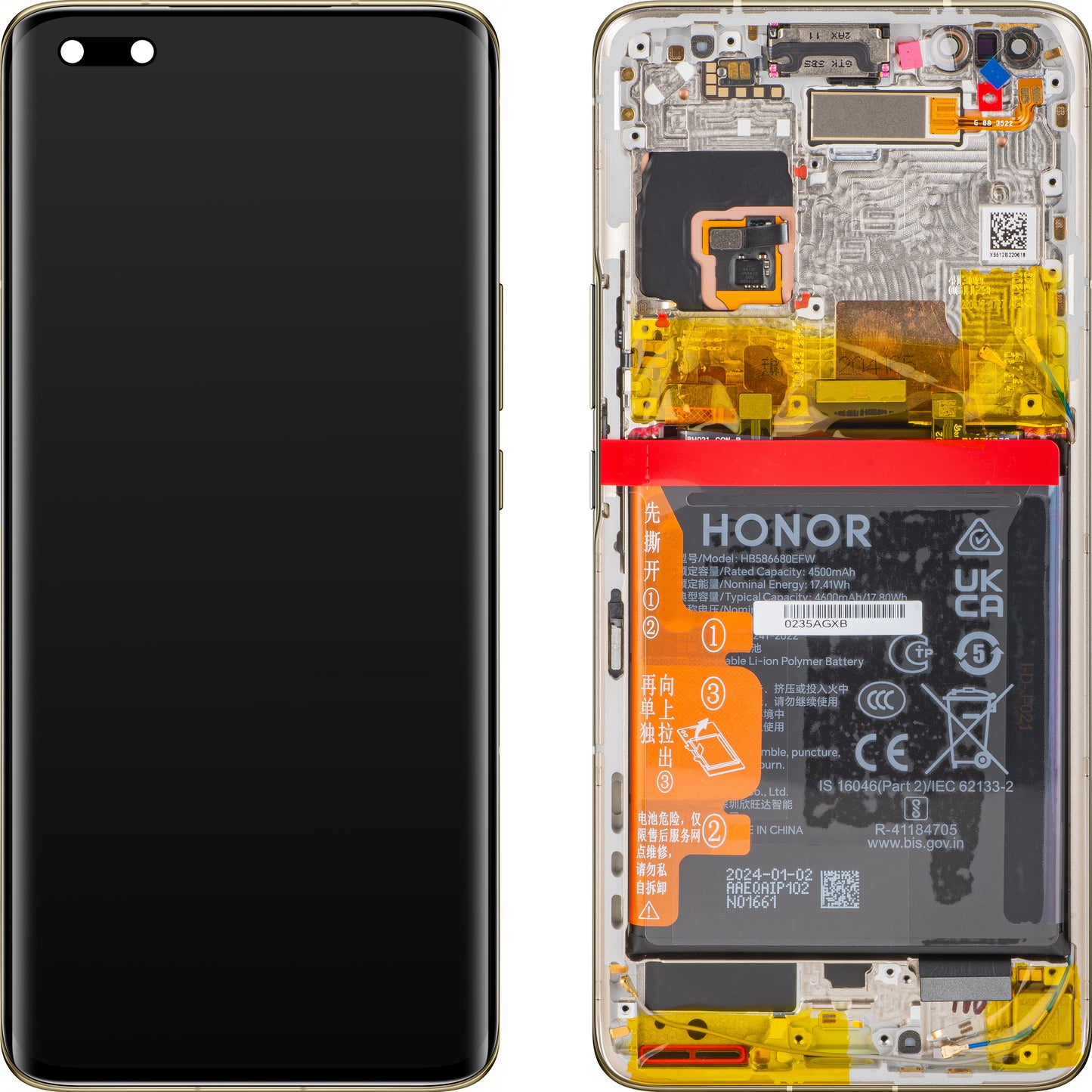 Display sa Touchscreen-om Honor Magic4 Pro, sa Ramom i Baterijom, Zlatni, Service Pack 0235AGXB