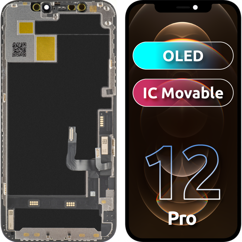 Display sa Touchscreenom JK za Apple iPhone 12 / 12 Pro, sa Ramom, OLED IC Movable verzija, Crni