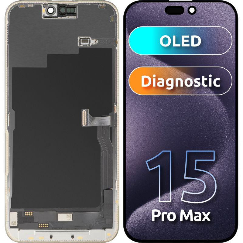 Ekran sa Touchscreen MP kompatibilan sa Apple iPhone 15 Pro Max, sa Ramom, Verzija OLED FHD Dijagnostika, Crna, Prepakovano
