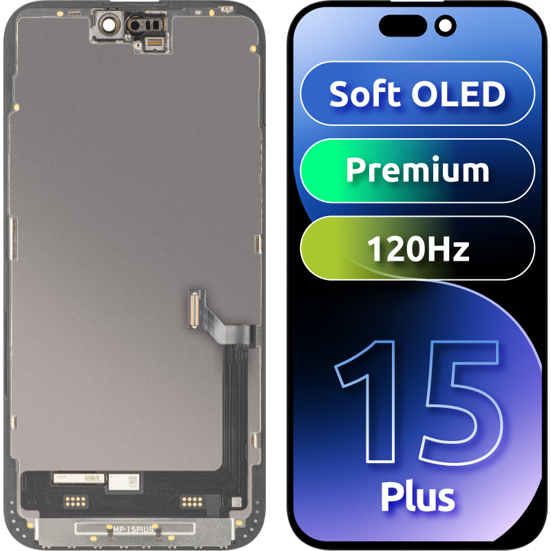 Ekran sa Touchscreen MP kompatibilan sa Apple iPhone 15 Plus, sa Ramom, Premium Soft OLED FHD 120Hz Verzija, Crna
