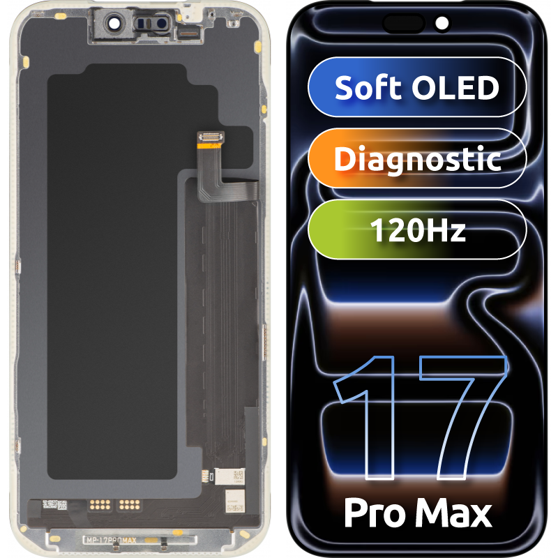 Ekran sa MP ekranom osetljivim na dodir kompatibilan sa Apple iPhone 17 Pro Max, sa ramom, Soft OLED FHD Dijagnostička verzija, Crna