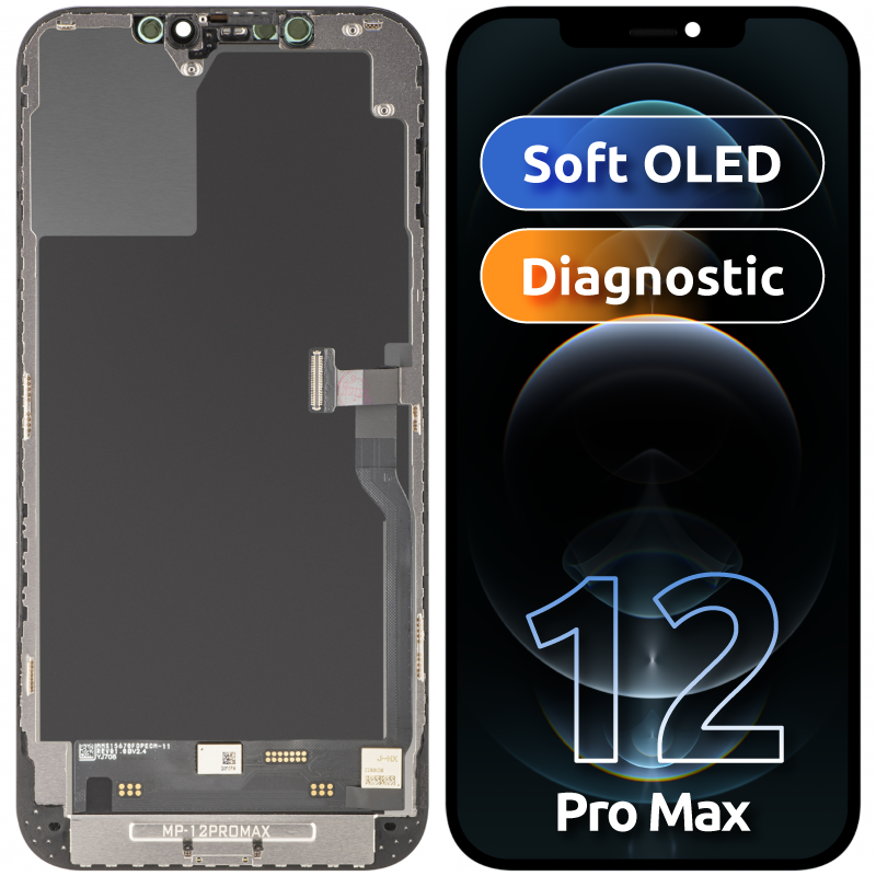 Ekran sa Touchscreen MP kompatibilan sa Apple iPhone 12 Pro Max, sa Ramom, Verzija Soft OLED FHD Dijagnostika, Crna