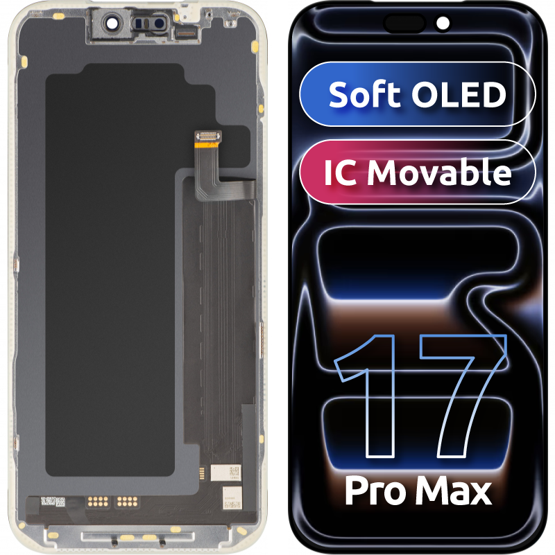 Ekran sa Touchscreen MP kompatibilan sa Apple iPhone 17 Pro Max, sa Ramom, Verzija Soft OLED FHD 120Hz IC Movable, Crna