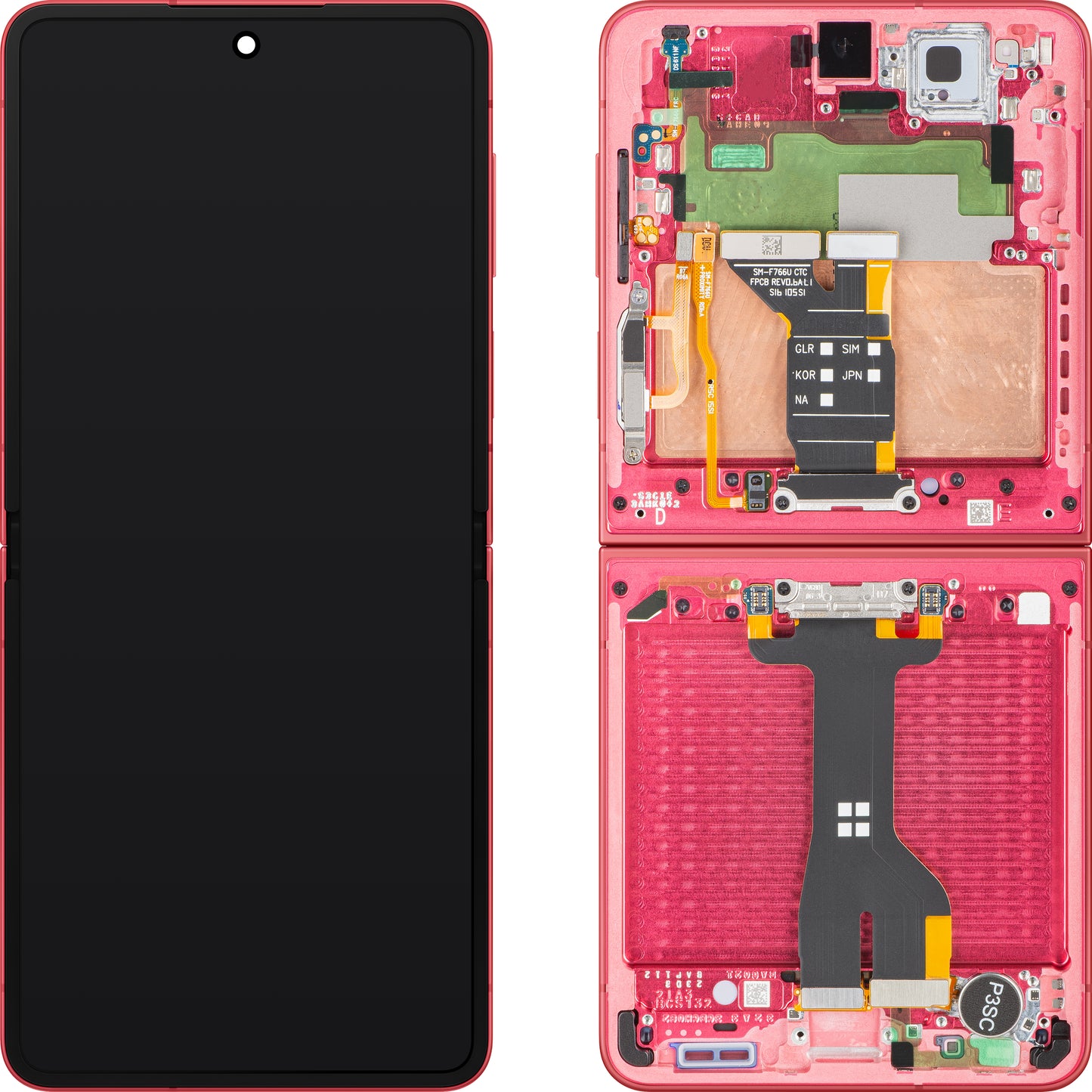 Display sa ekranom osetljivim na dodir Samsung Galaxy Z Flip7 F766, sa ramom, Sub Inner, Coral (Coral Red), Service Pack GH82-37581D