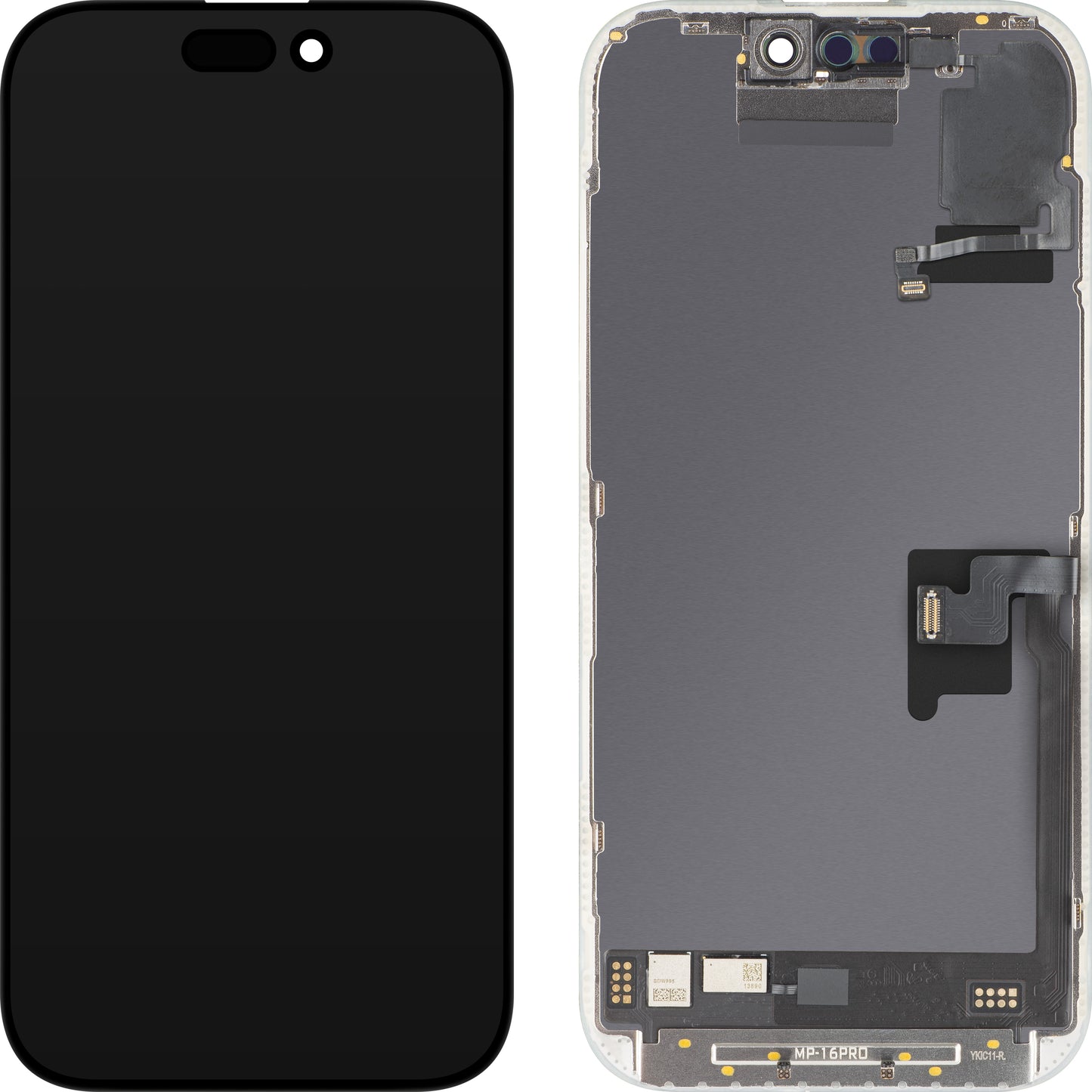 Ekran sa Touchscreen-om i Senzorom Blizine Svetlosti MP kompatibilan sa Apple iPhone 16 Pro, sa Ramom, Verzija Soft OLED FHD 120Hz Dijagnostika, Crna