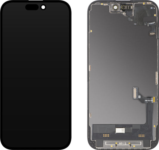 Ekran sa Touchscreen-om i Senzorom Blizine MP kompatibilan sa Apple iPhone 15, sa Ramom, Verzija Soft OLED FHD Dijagnostika, Crna