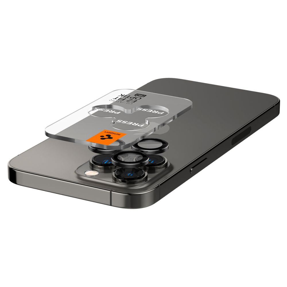 Folija za zaštitu zadnje kamere Spigen EZ FIT za Apple iPhone 16 Pro Max / 16 Pro, Kaljeno staklo, Set od 2 komada, Crna