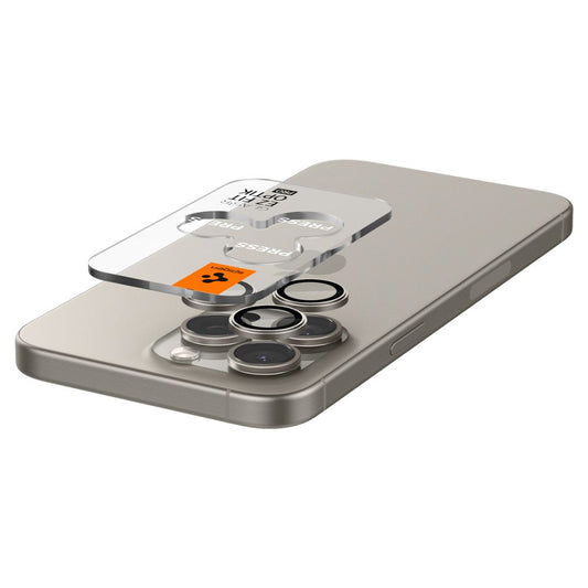 Folija za zaštitu zadnje kamere Spigen EZ FIT za Apple iPhone 15 Pro Max / 15 Pro, Kaljeno staklo, Set od 2 komada, Siva AGL07163