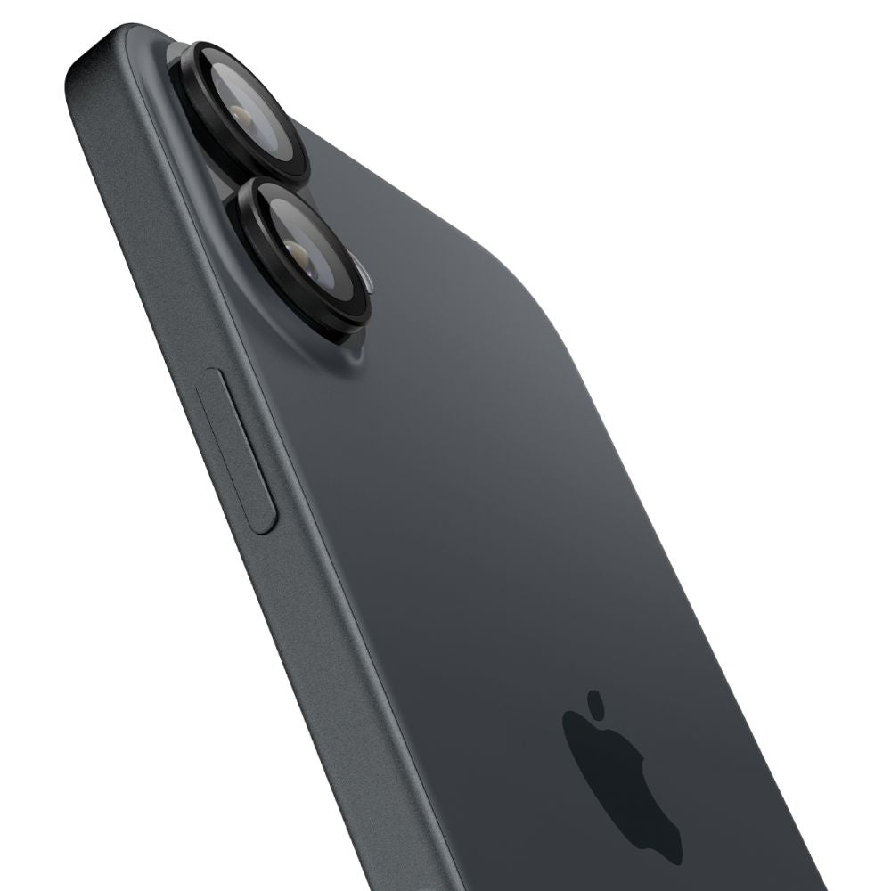 Folija za zaštitu zadnje kamere Spigen EZ FIT za Apple iPhone 16 Plus / 16, Kaljeno staklo, Set od 2 komada, Crna AGL07921