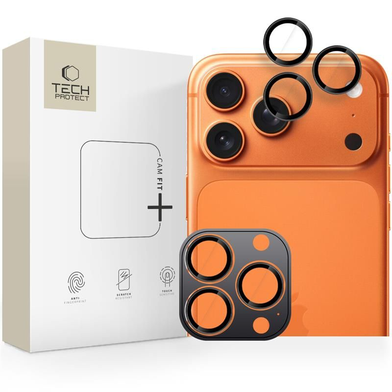 Zaštitna folija za zadnju kameru Tech-Protect CamRing Fit+ za Apple iPhone 17 Pro Max / 17 Pro / 16 Pro Max, Kaljeno staklo, Crna