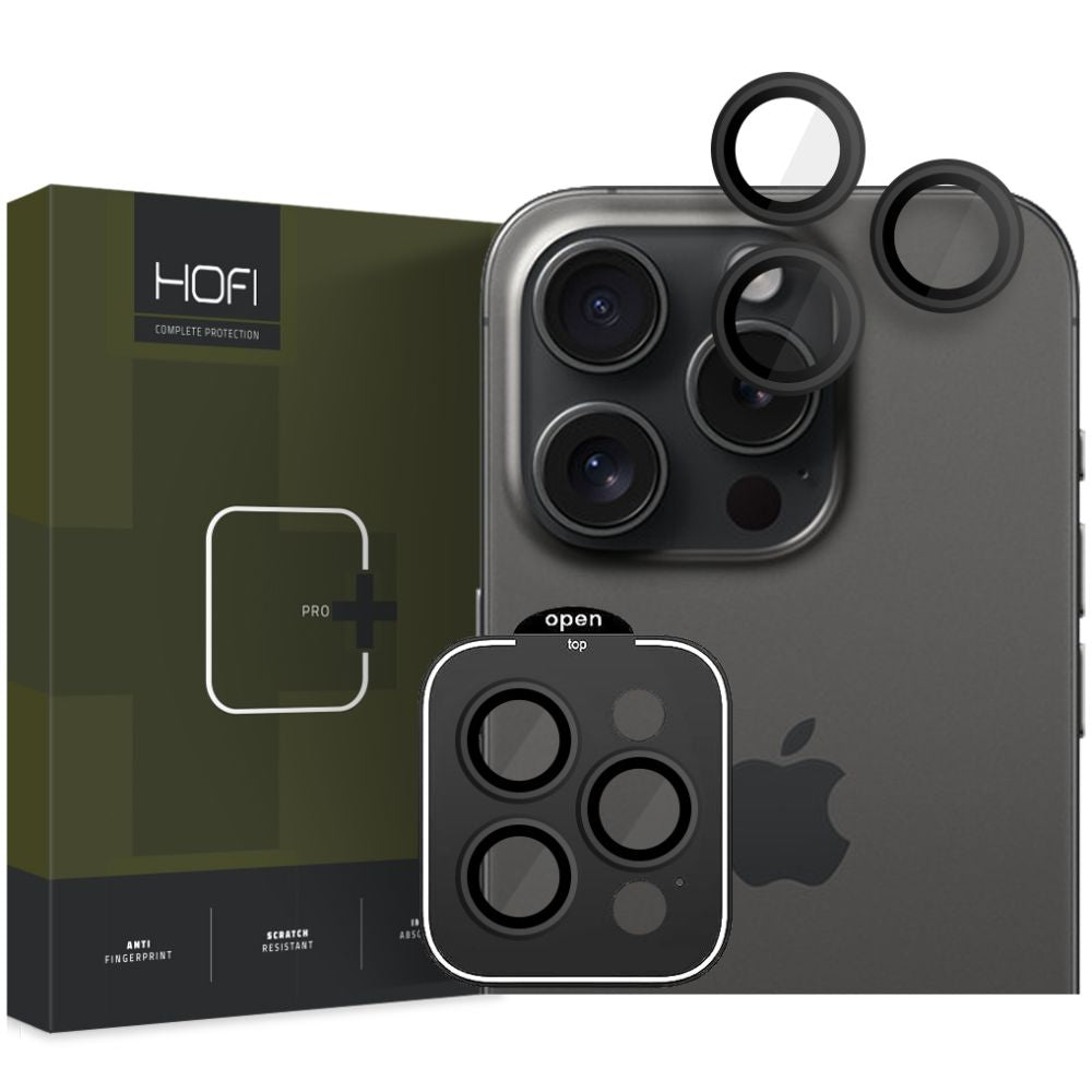 Zaštitna folija za zadnju kameru HOFI CamRing PRO+ za Apple iPhone 15 Pro Max / 15 Pro, Kaljeno staklo, Crna
