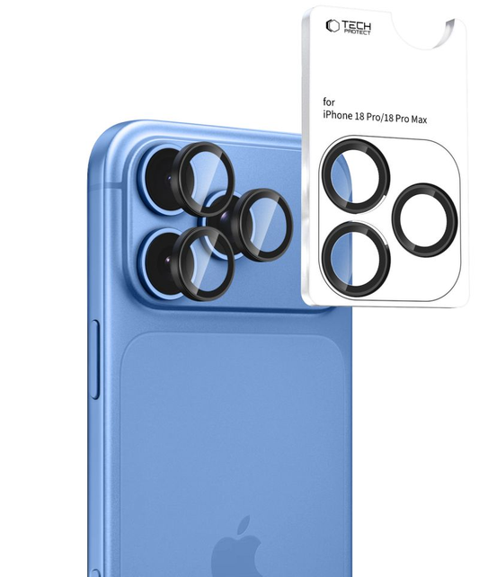 Zaštitna folija za zadnju kameru Tech-Protect CamRing Fit+ za Apple iPhone 18 Pro / 18 Pro Max, Kaljeno staklo, Crna