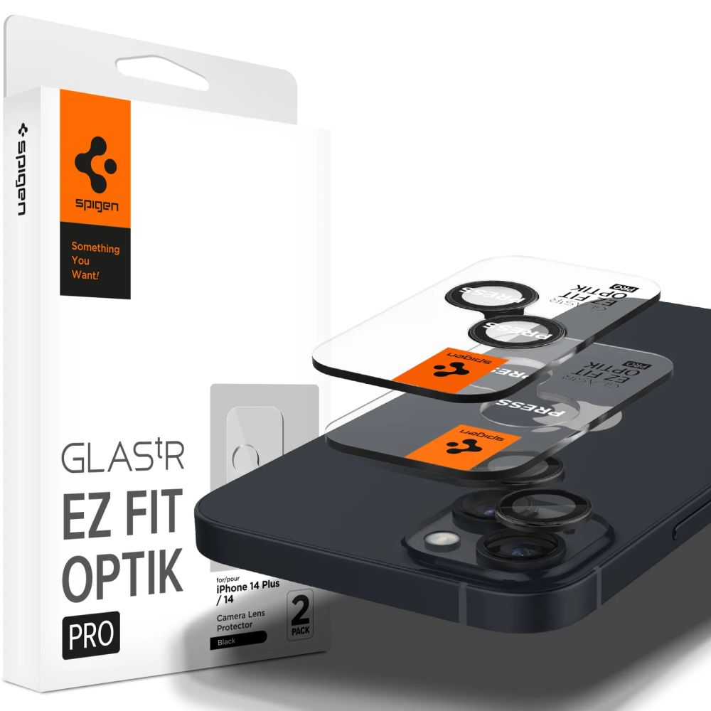 Zaštitna folija za zadnju kameru Spigen GlastR EZ FIT Optik Pro za Apple iPhone 15 Plus / 15, Kaljeno staklo, Set od 2 komada, Crna AGL05213