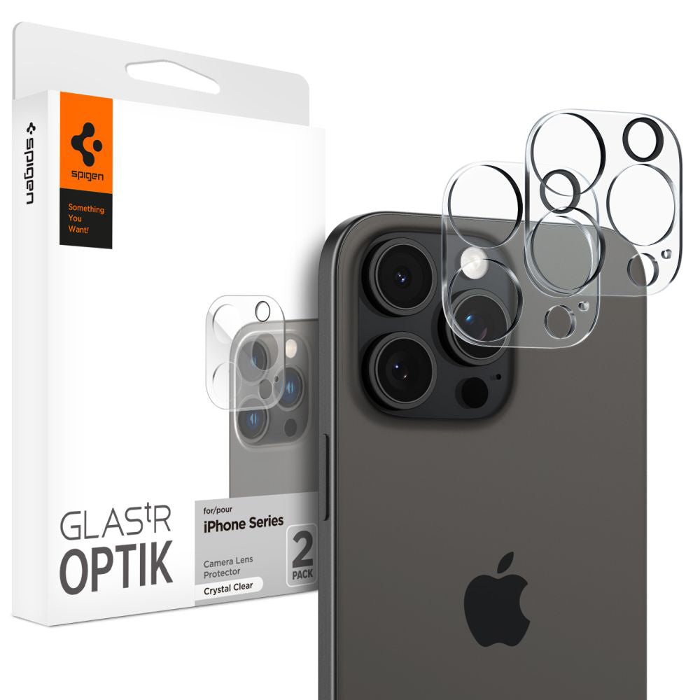 Folija za zaštitu zadnje kamere Spigen Optik za Apple iPhone 15 Pro Max / 15 Pro, Kaljeno staklo, Pun lepak, Set od 2 komada, Providna