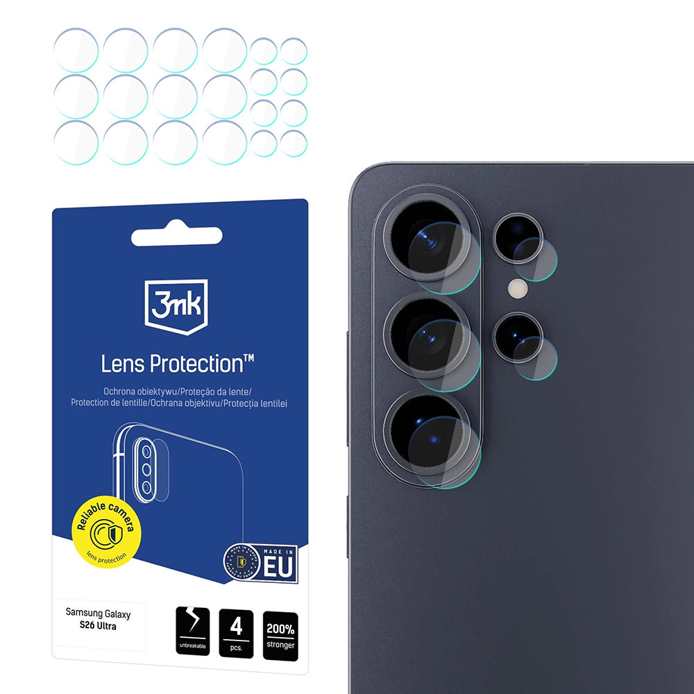 Folija za zaštitu zadnje kamere 3MK Protection za Samsung Galaxy S26 Ultra S948, Kaljeno staklo, Set od 4 komada, Providna