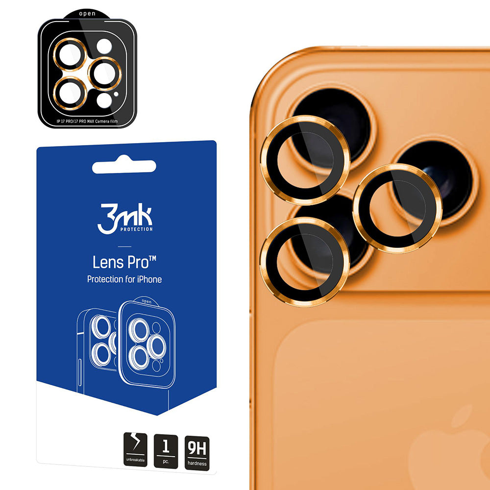 Folija za zaštitu zadnje kamere 3MK Protection Pro za Apple iPhone 17 Pro Max / 17 Pro, Kaljeno staklo, Narandžasta