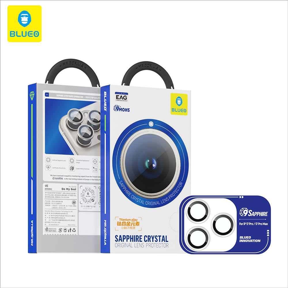Folija za zaštitu zadnje kamere Blueo Sapphire Crystal za Apple iPhone 17 Pro Max / 17 Pro, Kaljeno staklo, Tamnoplava