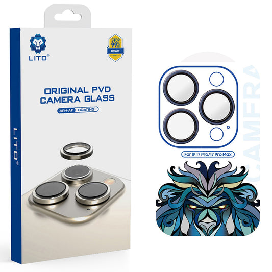Folija za zaštitu zadnje kamere Lito Titanium AR za Apple iPhone 17 Pro Max / 17 Pro, Kaljeno staklo, Tamnoplava