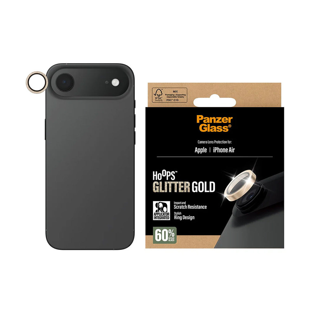 Folija za zaštitu zadnje kamere PanzerGlass Hoops Glitter za Apple iPhone 17 Air, Kaljeno staklo, Zlatna