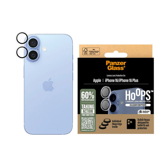 Folija za zaštitu zadnje kamere PanzerGlass Hoops za Apple iPhone 16 Plus / 16, Kaljeno staklo, Providno