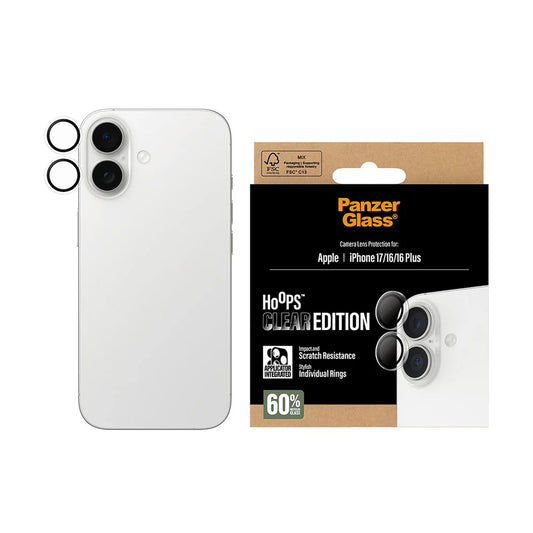 Folija za zaštitu zadnje kamere PanzerGlass Hoops za Apple iPhone 17 / 16 Plus / 16, Kaljeno staklo, Providno