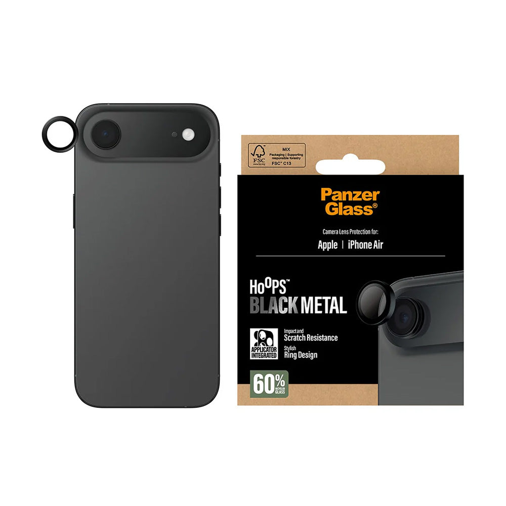 Folija za zaštitu zadnje kamere PanzerGlass Hoops za Apple iPhone 17 Air, Kaljeno staklo, Crna