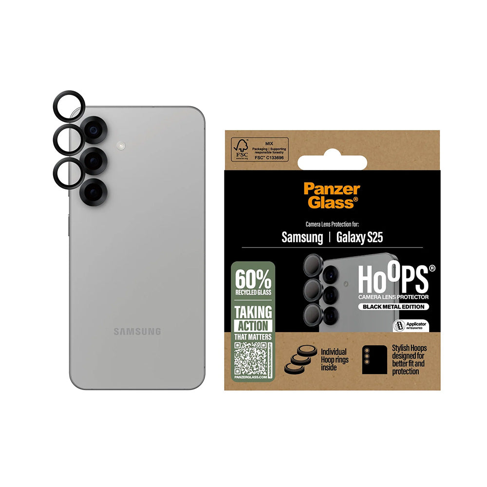 Folija za zaštitu zadnje kamere PanzerGlass Hoops za Samsung Galaxy S25 S931, Kaljeno staklo, Crna
