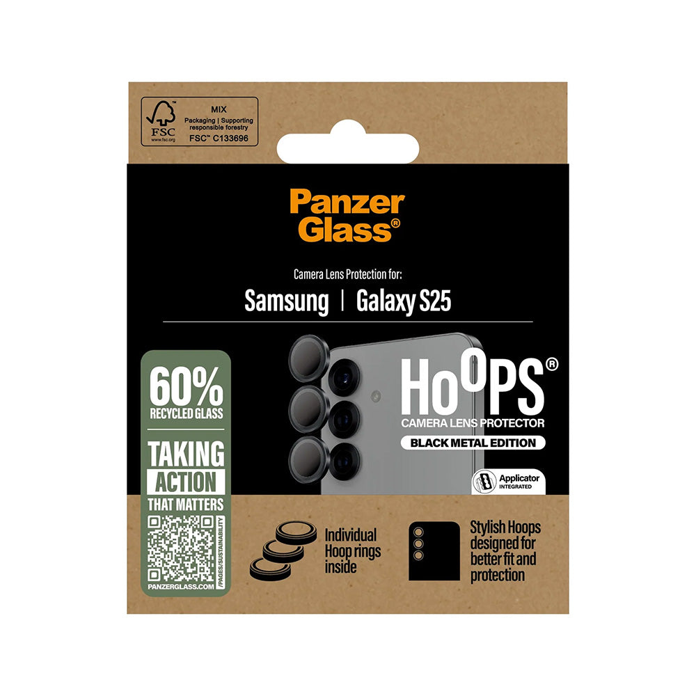 Folija za zaštitu zadnje kamere PanzerGlass Hoops za Samsung Galaxy S25 S931, Kaljeno staklo, Crna