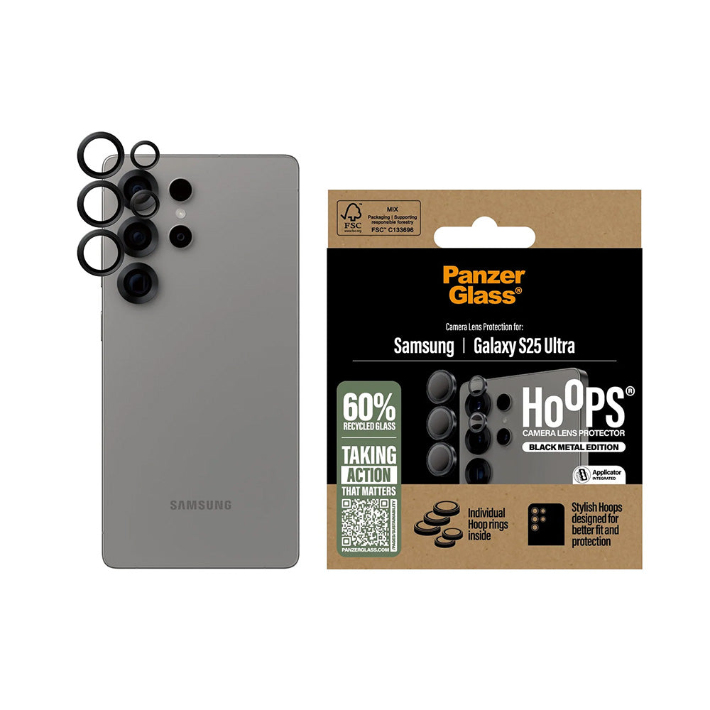 Folija za zaštitu zadnje kamere PanzerGlass Hoops za Samsung Galaxy S25 Ultra S938, Kaljeno staklo, Crna