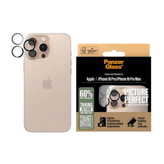 Folija za zaštitu zadnje kamere PanzerGlass PicturePerfect za Apple iPhone 16 Pro Max / 16 Pro, Kaljeno staklo, Providno