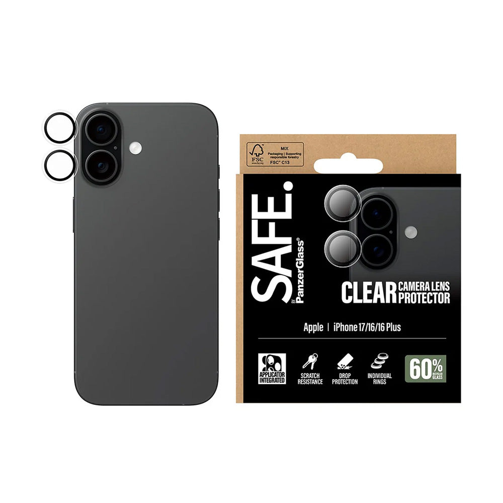 Folija za zaštitu zadnje kamere PanzerGlass Safe. za Apple iPhone 17 / 16 Plus / 16, Kaljeno staklo, Providno