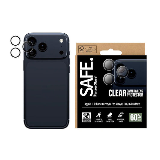 Folija za zaštitu zadnje kamere PanzerGlass Safe. za Apple iPhone 17 Pro Max / 17 Pro / 16 Pro Max / 16 Pro, Kaljeno staklo, Providno