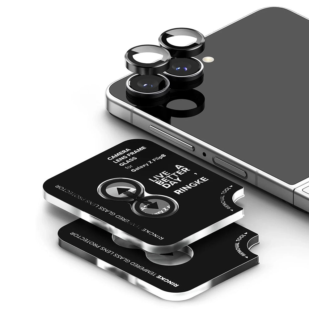 Zaštitna folija za zadnju kameru Ringke za Samsung Galaxy Z Flip8 F776, Kaljeno staklo, Set od 2 komada, Crna