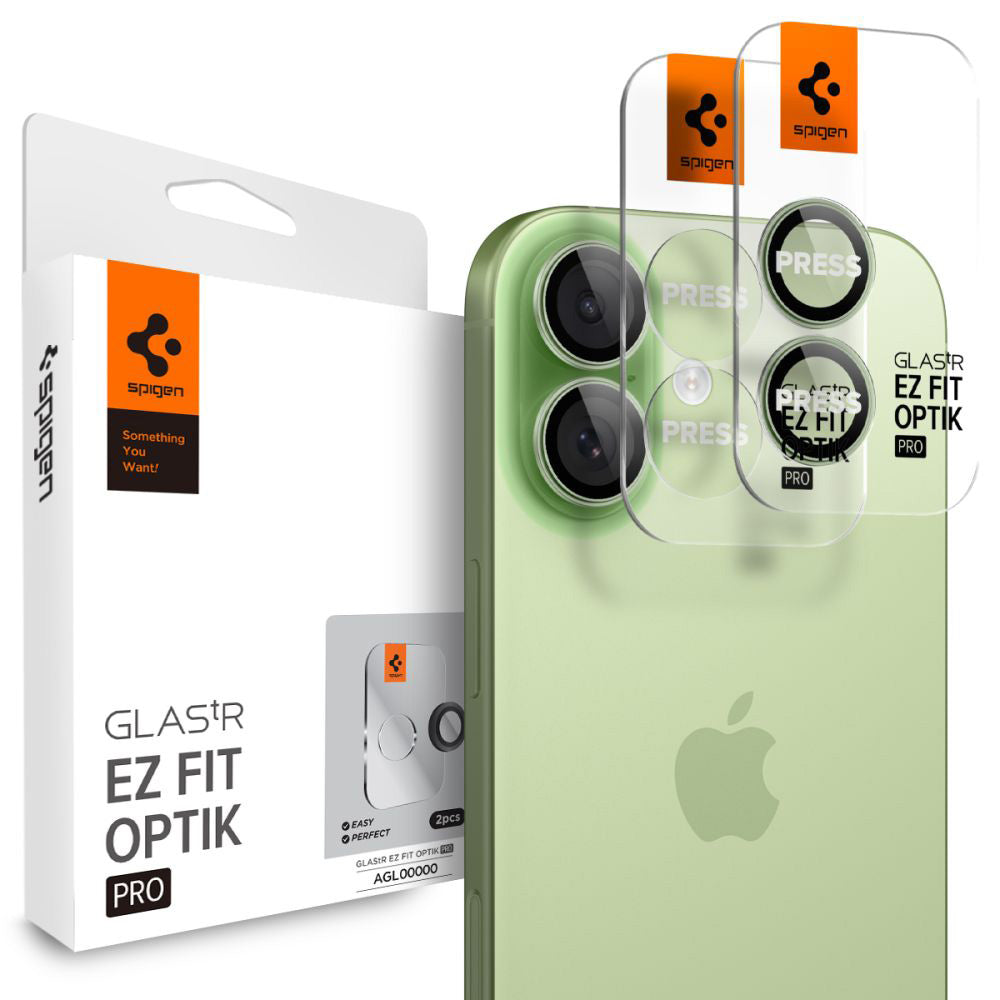 Folija za zaštitu zadnje kamere Spigen GlastR EZ FIT Optik Pro za Apple iPhone 17 / 16 Plus / 16, Kaljeno staklo, Set 2 komada, Zelena AGL10128