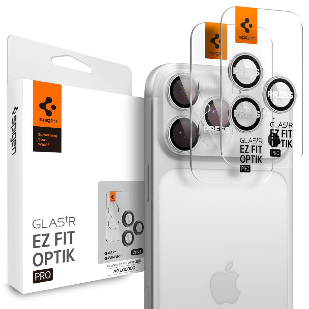 Folija za zaštitu zadnje kamere Spigen GlastR EZ FIT Optik Pro za Apple iPhone 17 Pro Max / 17 Pro, Kaljeno staklo, Set od 2 komada, Srebrna