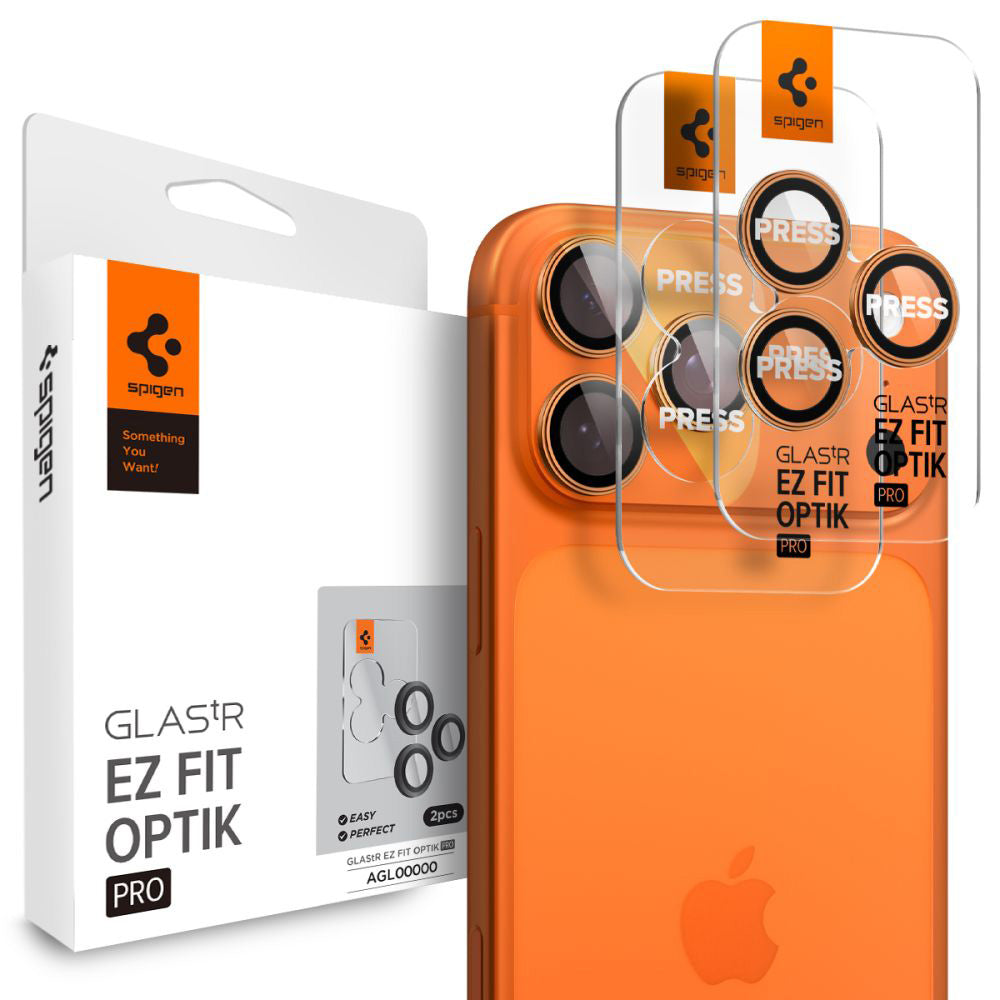Folija za zaštitu zadnje kamere Spigen GlastR EZ FIT Optik Pro za Apple iPhone 17 Pro Max / 17 Pro, Kaljeno staklo, Set 2 komada, Narandžasta