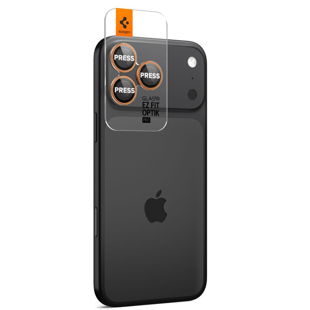 Folija za zaštitu zadnje kamere Spigen GlastR EZ FIT Optik Pro za Apple iPhone 17 Pro Max / 17 Pro, Kaljeno staklo, Set 2 komada, Narandžasta