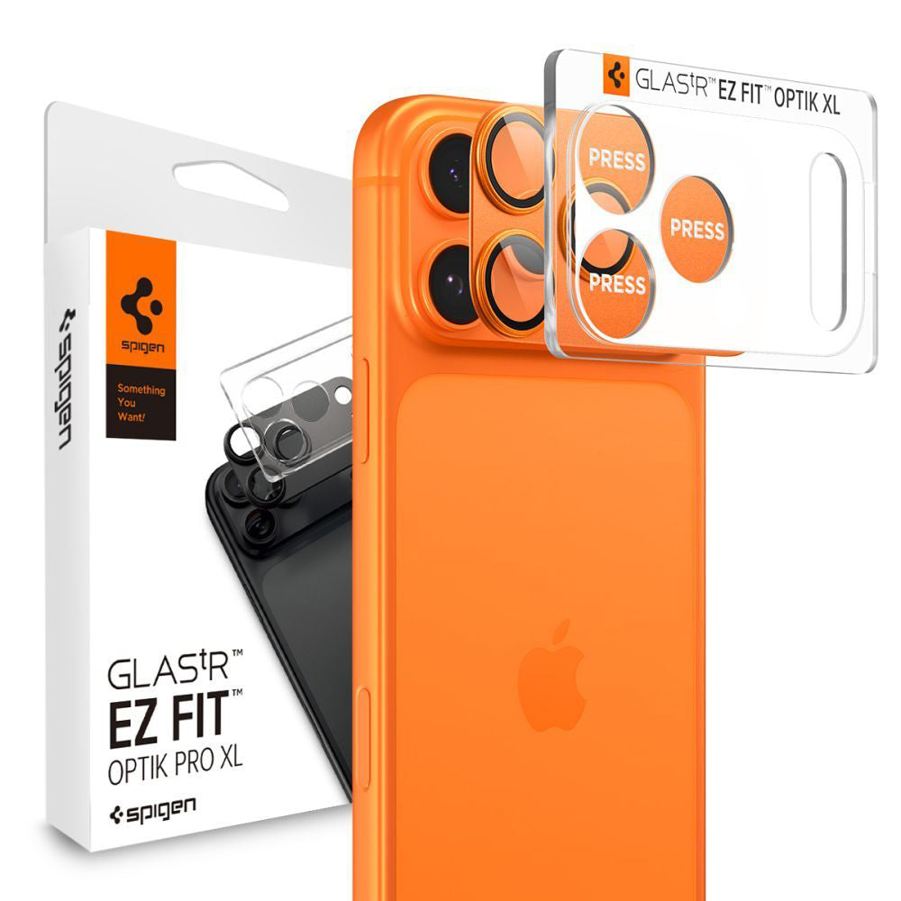 Folija za zaštitu zadnje kamere Spigen GlastR EZ FIT Optik Pro XL za Apple iPhone 17 Pro, Kaljeno staklo, Narandžasta AGL10645