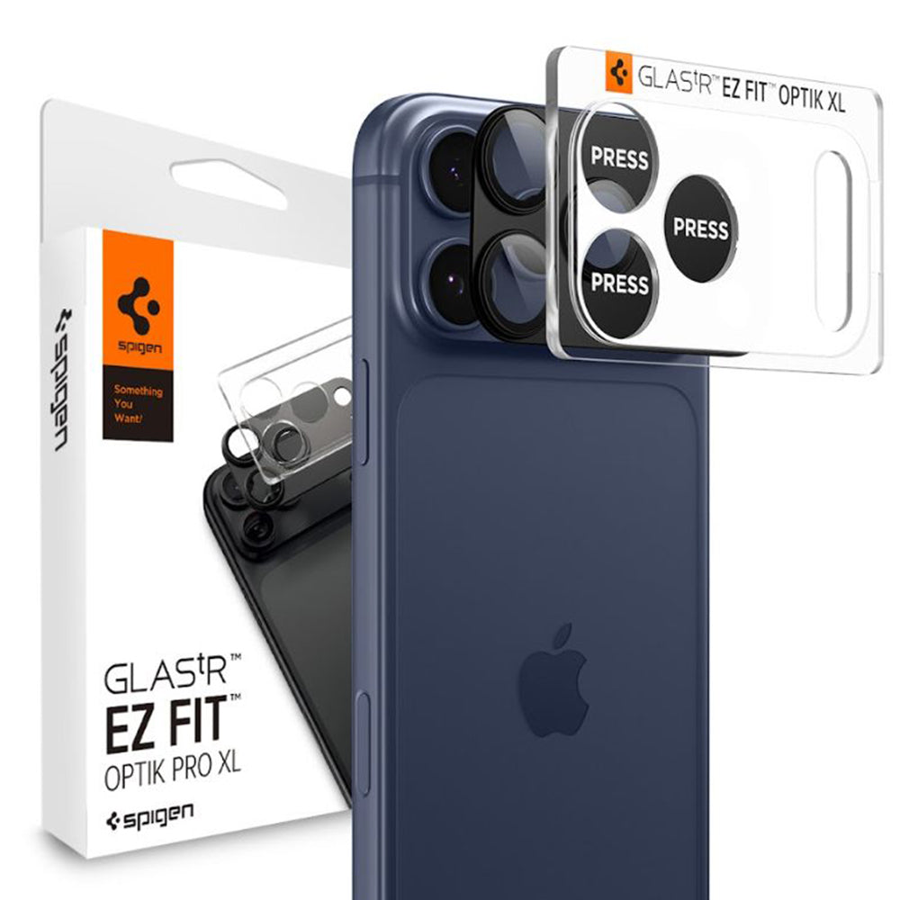 Folija za zaštitu zadnje kamere Spigen GlastR EZ FIT Optik Pro XL za Apple iPhone 17 Pro, Kaljeno staklo, Crna AGL10644