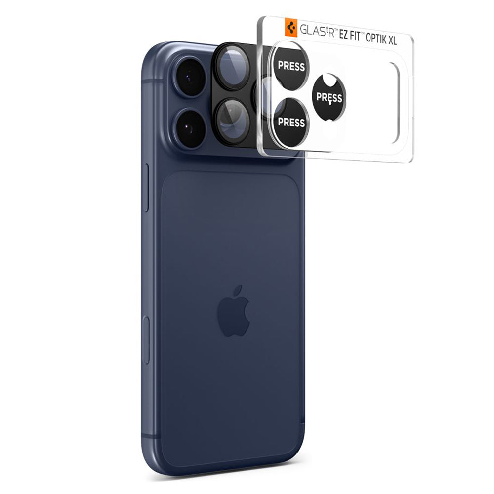 Folija za zaštitu zadnje kamere Spigen GlastR EZ FIT Optik Pro XL za Apple iPhone 17 Pro, Kaljeno staklo, Crna AGL10644