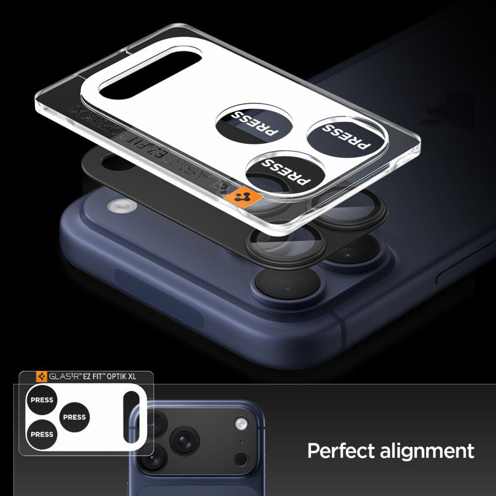 Folija za zaštitu zadnje kamere Spigen GlastR EZ FIT Optik Pro XL za Apple iPhone 17 Pro, Kaljeno staklo, Crna AGL10644