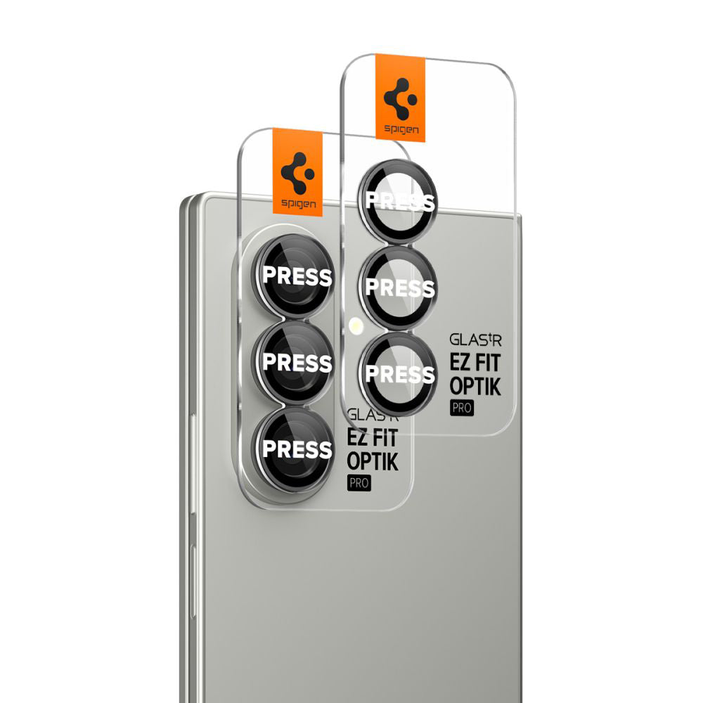 Folija za zaštitu zadnje kamere Spigen GlastR EZ FIT Optik Pro HD za Samsung Galaxy Z Fold7 F966, Kaljeno staklo, Set od 2 komada, Crna AGL09581